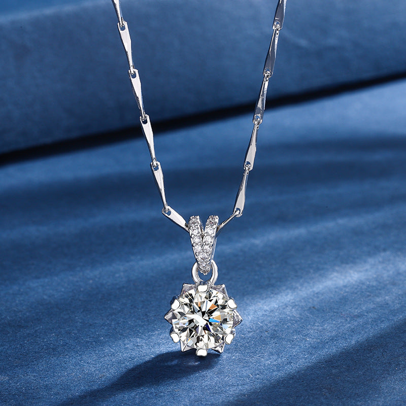 Snowflake Three-piece Simulation Moissanite Ring Necklace And Earring Suit