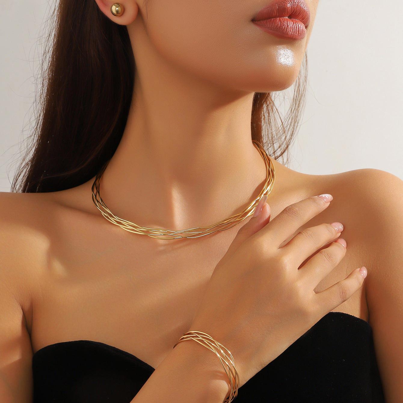 Metal Light Luxury High-grade Sense Necklace And Earrings Suite