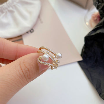 Women's Three-layer Micro Inlaid Zircon Pearl Ring