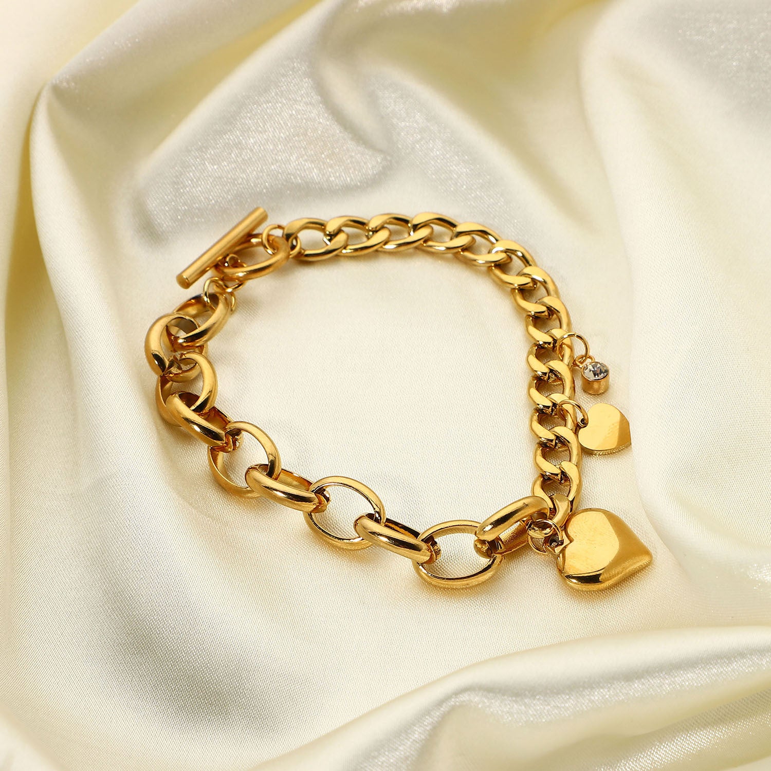 Cuban Link Chain Oval Chain Double-piece Heart-shaped Small Round Zirconium Bracelet
