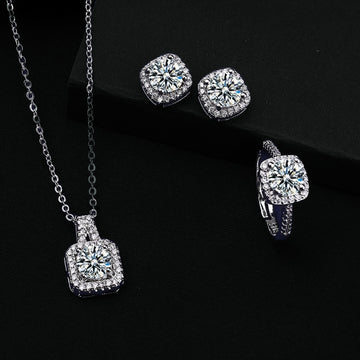 Square Bag Diamond Necklace Rings Ear Studs Suit