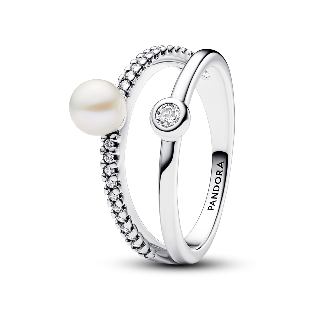 Treated Freshwater Cultured Pearl & Pavé Double Band Ring – Elegant Gift Jewelry Set