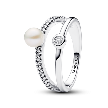 Treated Freshwater Cultured Pearl & Pavé Double Band Ring – Elegant Gift Jewelry Set