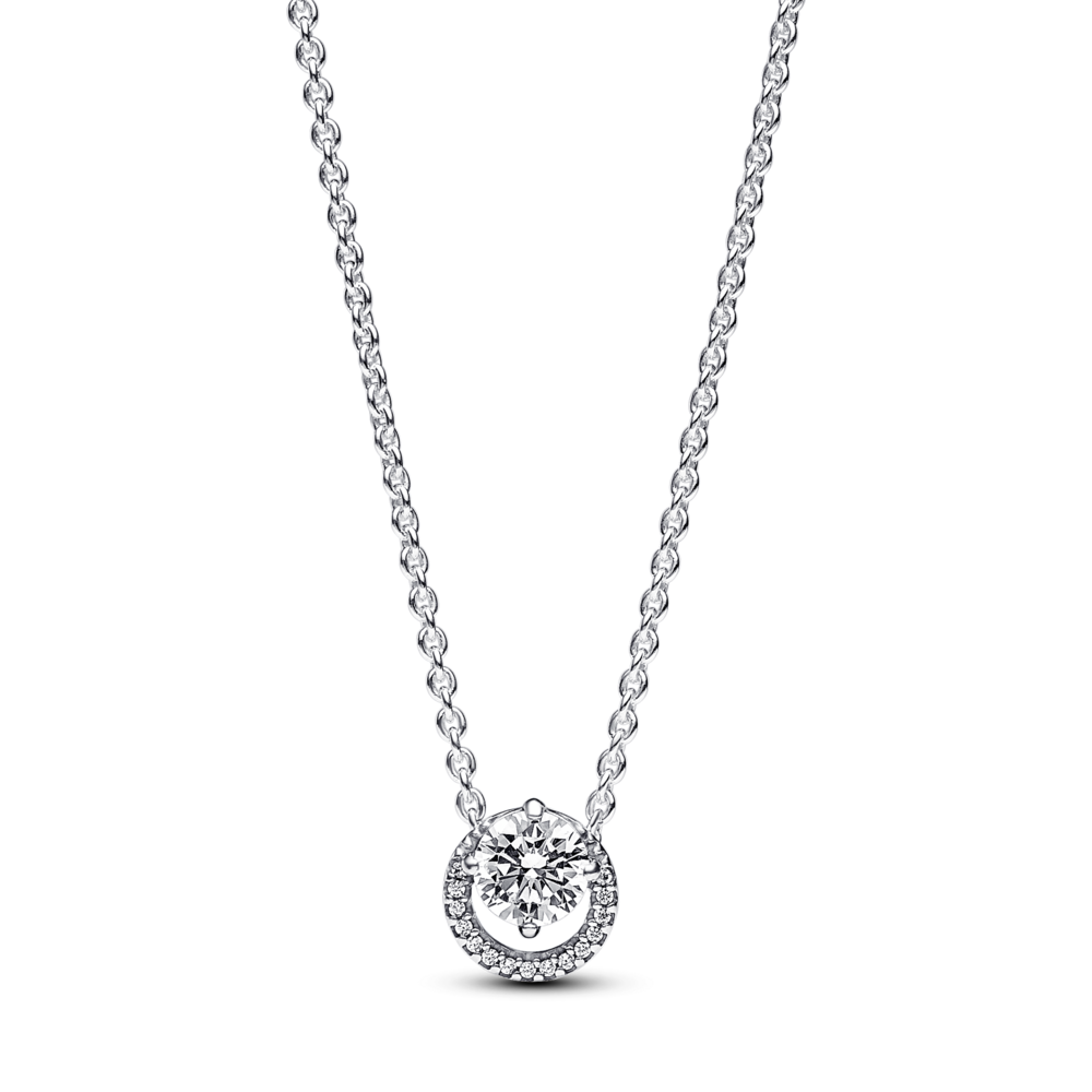 Sparkling Round Halo Pendant Collier Necklace – Elegant Gift Jewelry Set