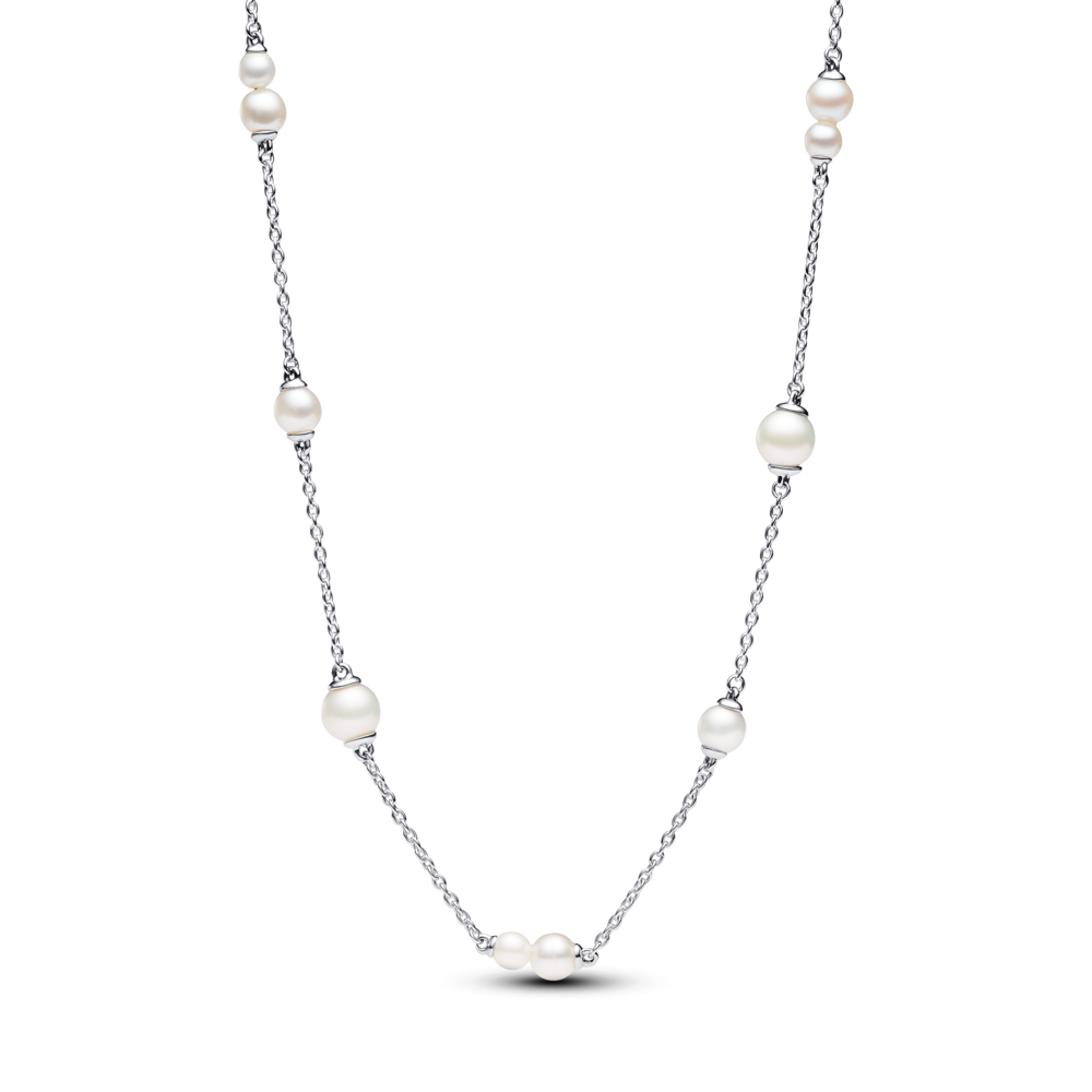 Treated Freshwater Cultured Pearl Station Chain Necklace – Elegant Gift Jewelry Set