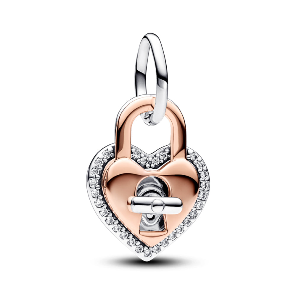 Two-tone Twistable Heart Padlock Double Dangle Charm – Elegant Gift Jewelry Set