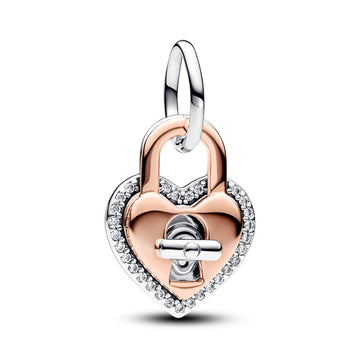 Two-tone Twistable Heart Padlock Double Dangle Charm – Elegant Gift Jewelry Set