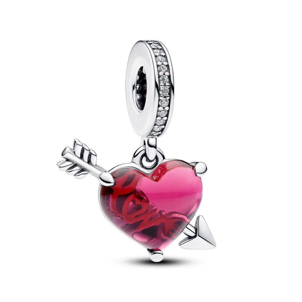 Red Heart & Arrow Murano Glass Dangle Charm – Elegant Gift Jewelry Set