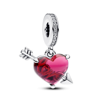 Red Heart & Arrow Murano Glass Dangle Charm – Elegant Gift Jewelry Set