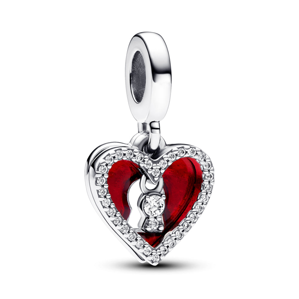 Red Heart & Keyhole Double Dangle Charm – Elegant Gift Jewelry Set