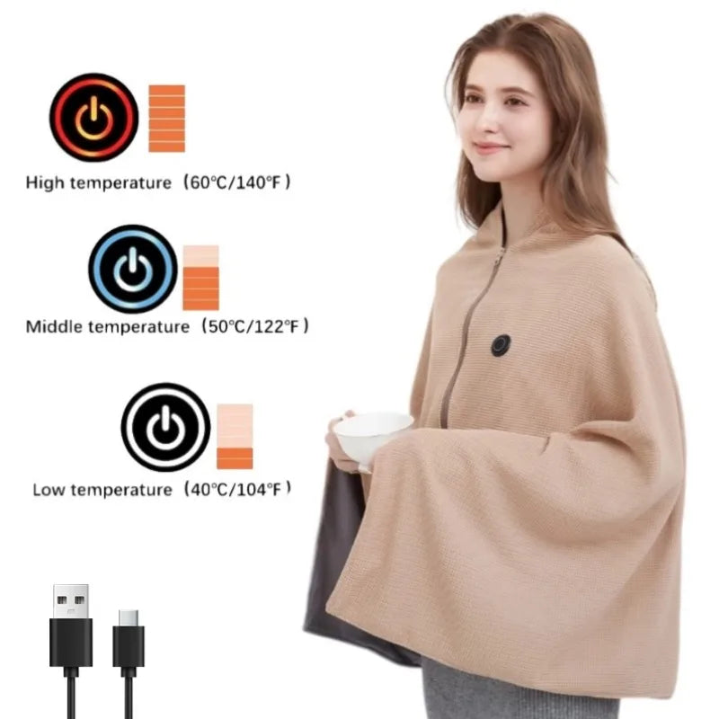 Glamorous Fati™ Portable USB Heated Blanket Shawl for On-the-Go Warmth