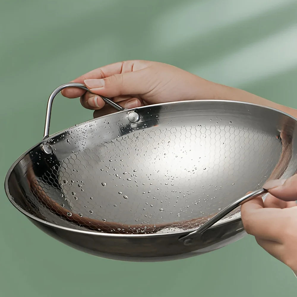 Glamorous Fati Stainless Steel Honeycomb Non-Stick Skillet 29cm