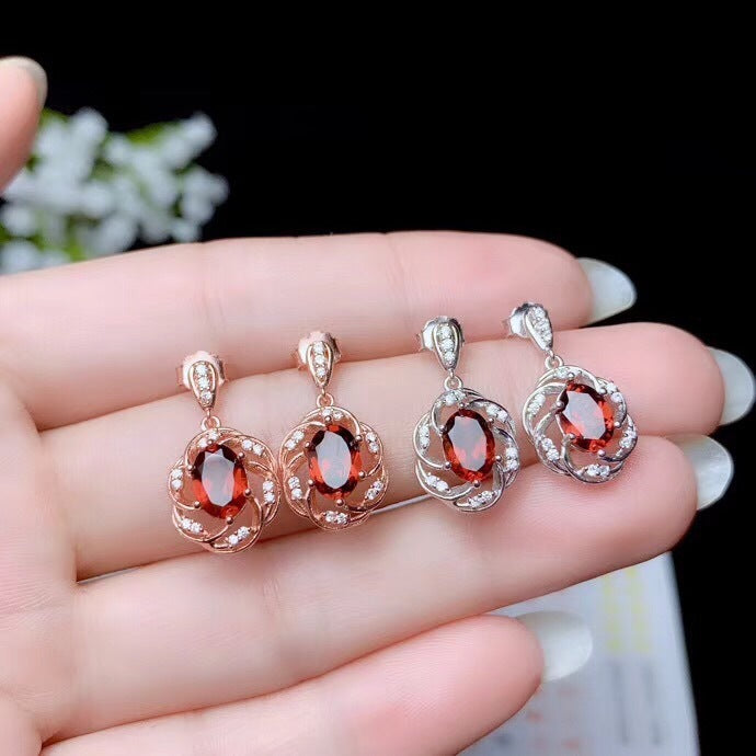 Ring Necklace Ear Stud Luxury Colored Gems Suit