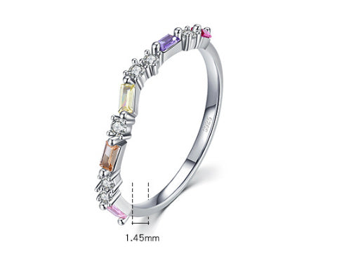 S925 Sterling Silver Hot Sale Rainbow Full Diamond Exquisite Ring