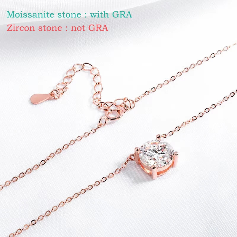1-5CT Rose Gold Color Moissanite Necklace for Women D Color Sparkling Classic Lab Diamon Pendant Sterling Silver 925 GRA
