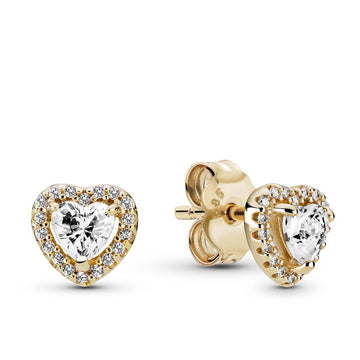 Pandora 14k Gold Elevated Heart Stud Earrings – Elegant Gift Jewelry Set