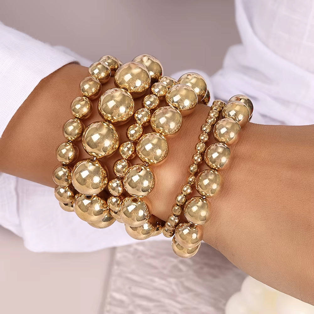Aihua Trend Stretch Gold Sliver Color 6MM 8MM 12MM 16MM Stacked Ball Beaded Bracelet for Women Men round CCB Beads Bracelets