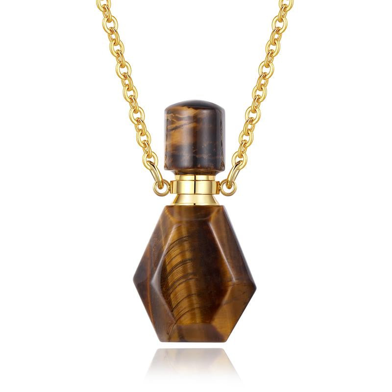 EUDORA Crystal Perfume Bottle Pendant Necklace for Essential Oils and Fragrance, Unique Natural Crystal for Aromatherapy, Amethyst Healing Jewelry