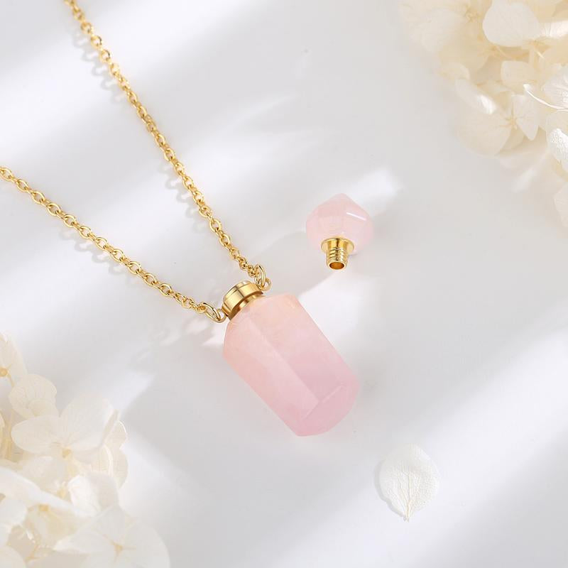 EUDORA Crystal Perfume Bottle Pendant Necklace for Essential Oils and Fragrance, Unique Natural Crystal for Aromatherapy, Amethyst Healing Jewelry