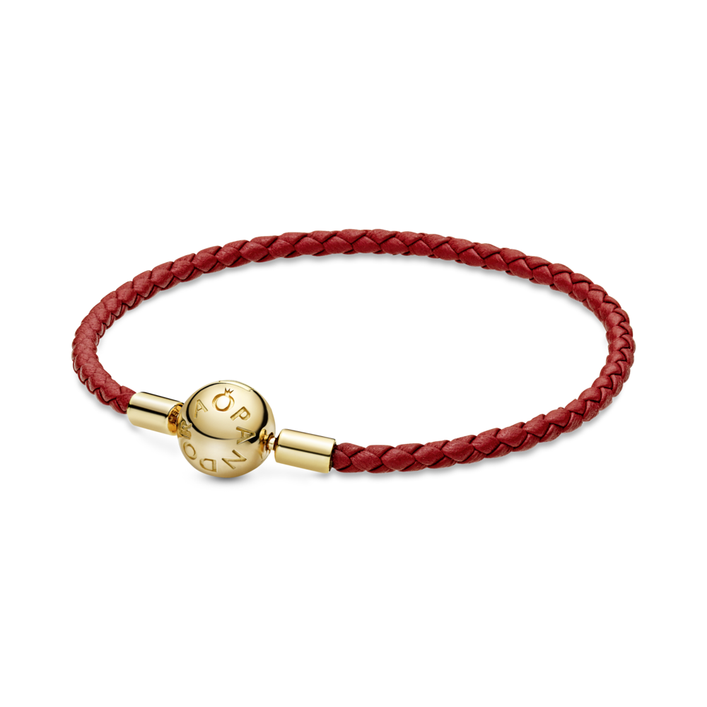 Pandora Pandora Moments Red Woven Leather Bracelet – Elegant Gift Jewelry Set
