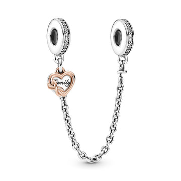 Pandora Family Heart Safety Chain Charm – Elegant Gift Jewelry Set