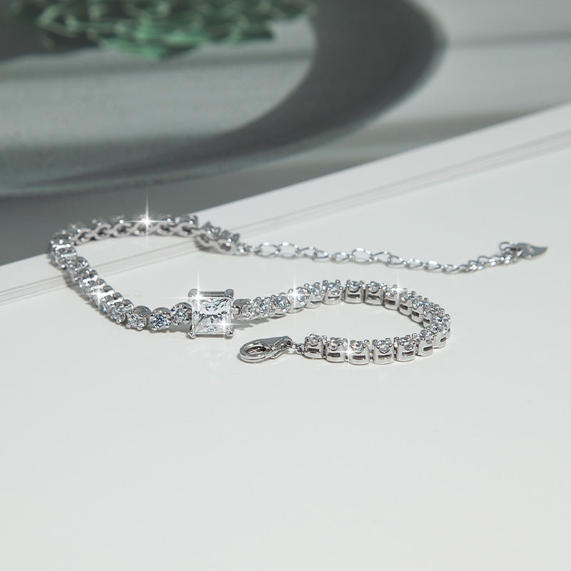 Sterling Silver S925 Moissanite Princess Square Bracelet High-grade D Color