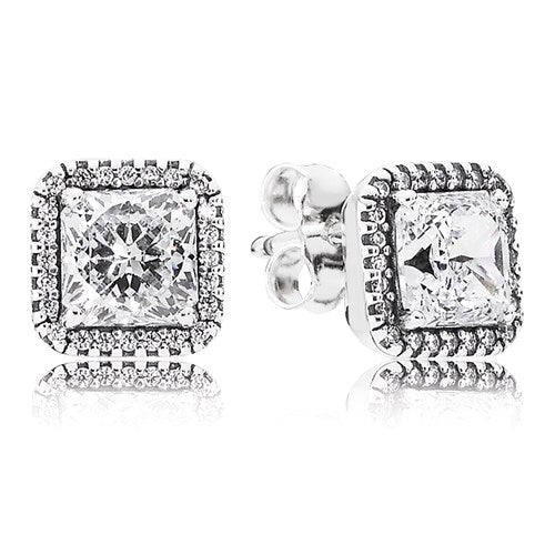 Pandora Square Sparkle Halo Stud Earrings – Elegant Gift Jewelry Set