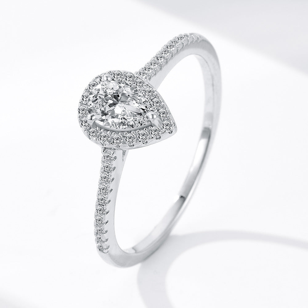 S925 Sterling Silver Three-claw Water Drop Moissanite Ring