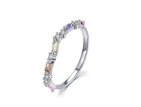 S925 Sterling Silver Hot Sale Rainbow Full Diamond Exquisite Ring