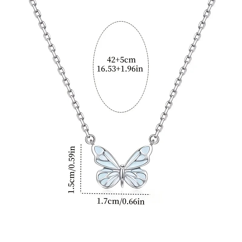 Butterfly Lamp Necklace Female Simple Light Luxury Fashion New Blue Luminous Butterfly Clavicle Chain Female