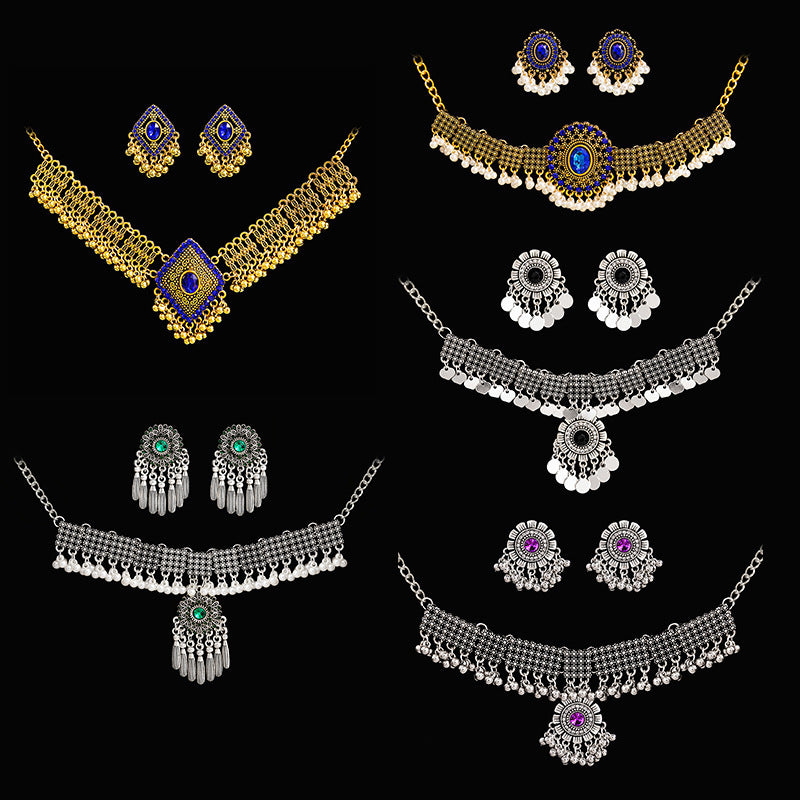 Retro Court French Pearl Water Drop Metal Necklace And Earrings Suite