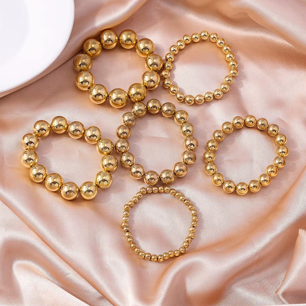 Aihua Trend Stretch Gold Sliver Color 6MM 8MM 12MM 16MM Stacked Ball Beaded Bracelet for Women Men round CCB Beads Bracelets
