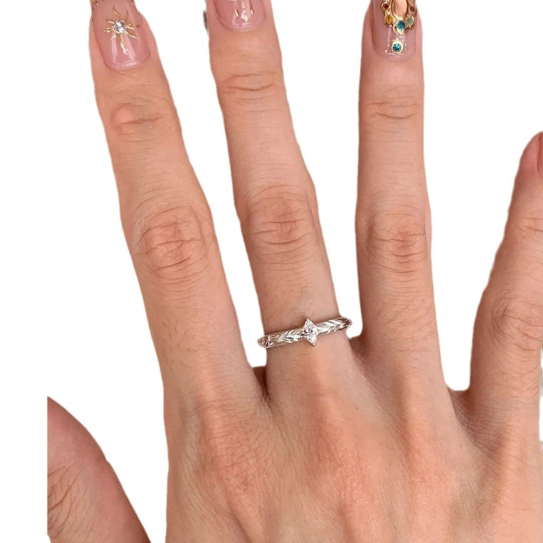 925 Sterling Silver Horse Eye Zircon Hand-carved Gold Drawing Ring