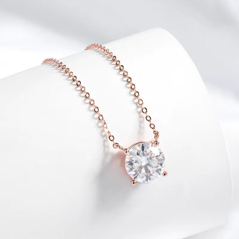 1-5CT Rose Gold Color Moissanite Necklace for Women D Color Sparkling Classic Lab Diamon Pendant Sterling Silver 925 GRA
