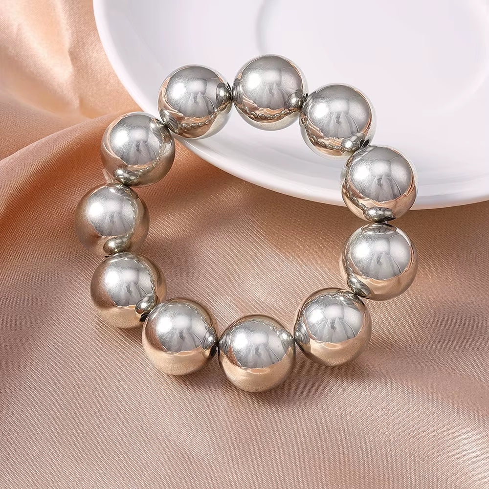 Aihua Trend Stretch Gold Sliver Color 6MM 8MM 12MM 16MM Stacked Ball Beaded Bracelet for Women Men round CCB Beads Bracelets