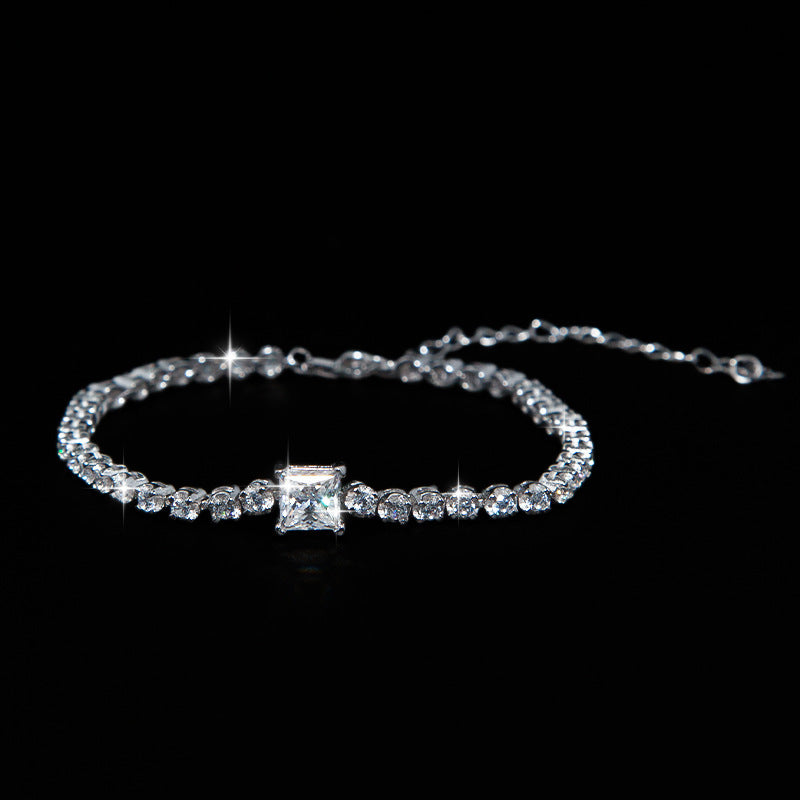 Sterling Silver S925 Moissanite Princess Square Bracelet High-grade D Color