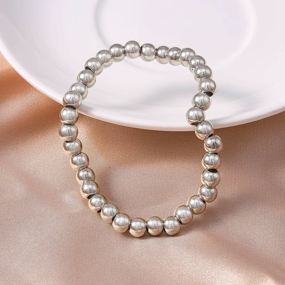 Aihua Trend Stretch Gold Sliver Color 6MM 8MM 12MM 16MM Stacked Ball Beaded Bracelet for Women Men round CCB Beads Bracelets