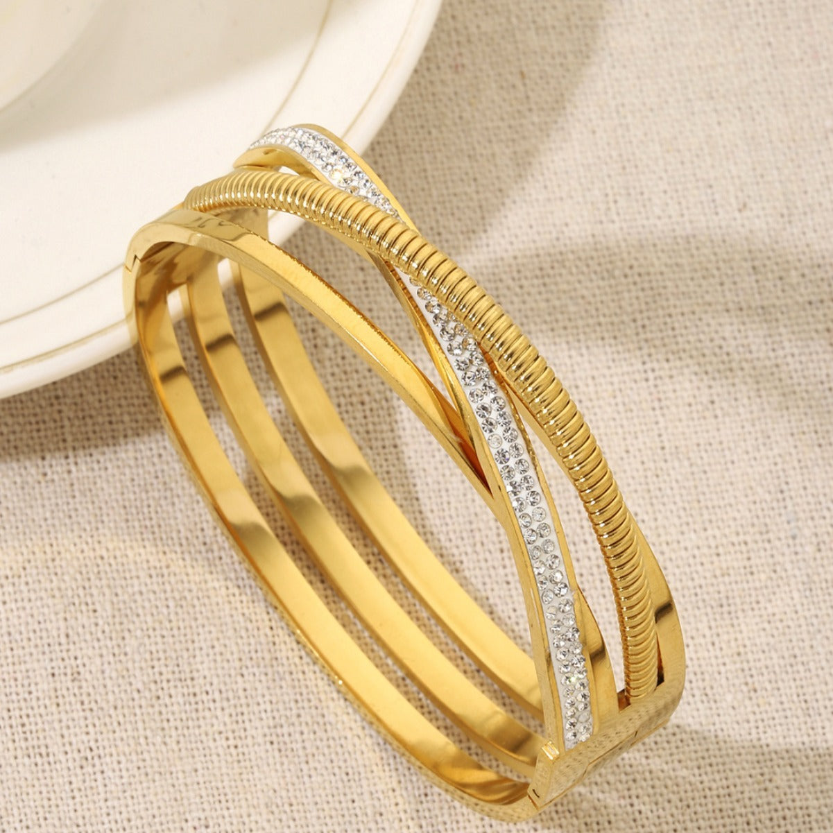 Women's Hollow Multi-layer Cross Diamond Titanium Steel Bracelet